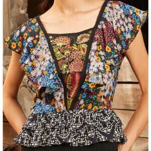 Bhanuni by Jyoti 'Neda' Beaded Floral Blouse sz M